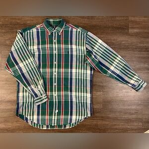 Polo Ralph Lauren Heavy Cotton Button Down Casual Plaid Shirt Men Size Med E41